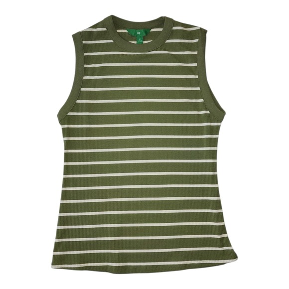 dip Tops - Dip Tank Top Womens Size M Medium Green White Striped Ribbed Casual Sleeveless